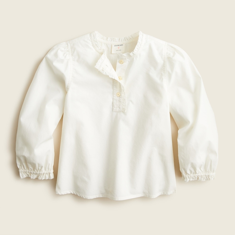 New! Crewcuts sz 10-11 Girls' Ruffle-detail Button White Cotton Top Blouse NWT